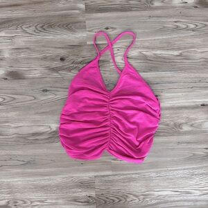 Urban Outfitters Rouched Mesh Top. Pink. Size S